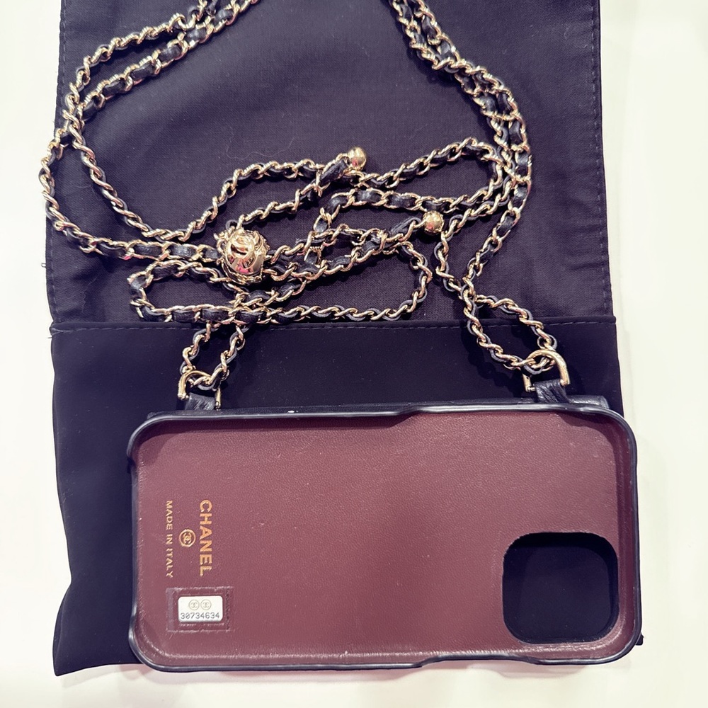 iPhone 12 Pro crossbody holder- Chanel lambskin- black